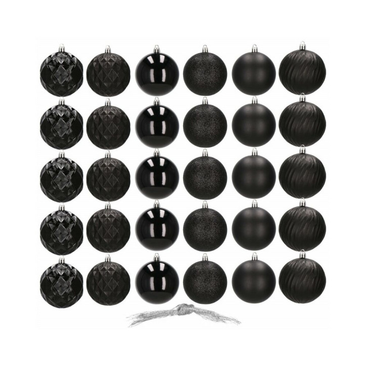 Vianočné banky čierne mix - 8cm, sada 30ks