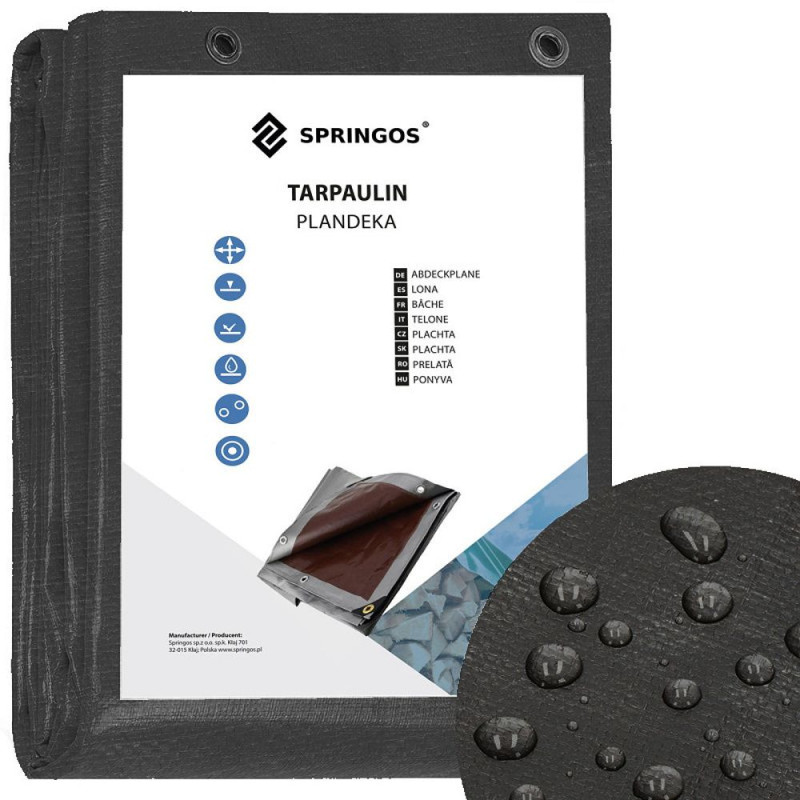 SPRINGOS Krycia plachta s okami 4x6 m, extra silná, 210g PE, šedá SPRINGOS PROTECT