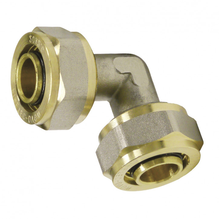 Svorná uhlová spojka 90° na viacvrstvové hliníkové spojovacie rúry, 16x2 mm Svorná uhlová spojka 90° na viacvrstvové hliníkové spojovacie rúry, 16x2 mm