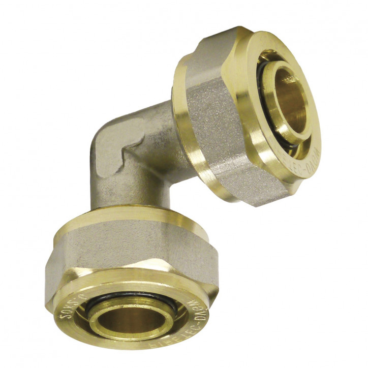 Svorná uhlová spojka 90° na viacvrstvové hliníkové spojovacie rúry, 16x2 mm Svorná uhlová spojka 90° na viacvrstvové hliníkové spojovacie rúry, 16x2 mm
