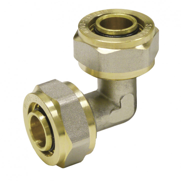 Svorná uhlová spojka 90° na viacvrstvové hliníkové spojovacie rúry, 16x2 mm Svorná uhlová spojka 90° na viacvrstvové hliníkové spojovacie rúry, 16x2 mm