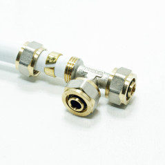 Mosadzná spojka tvaru T na hliníkové spojovacie rúry 16x2 / 16x2 / 16x2 mm