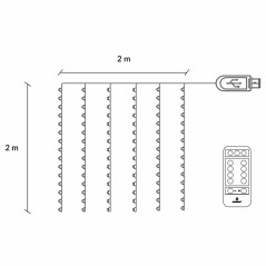 LED Nano svetelný záves - 2x2m, 200LED, 8 funkcií, ovládač, USB, IP44, studená biela