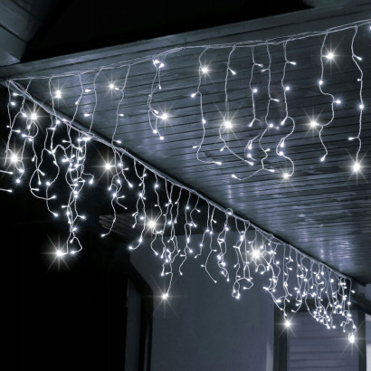 LED kvaple 14,5m, 300LED, časovač, IP44, studená biela + záblesky