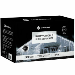 LED kvaple 14,5m, 300LED, časovač, IP44, studená biela + záblesky