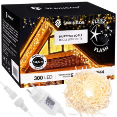 LED kvaple 14,5m, 300LED, časovač, IP44, teplá biela + záblesky