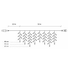 LED kvaple 14,5m, 300LED, 8 funkcií, ovládač, IP44, duálna biela