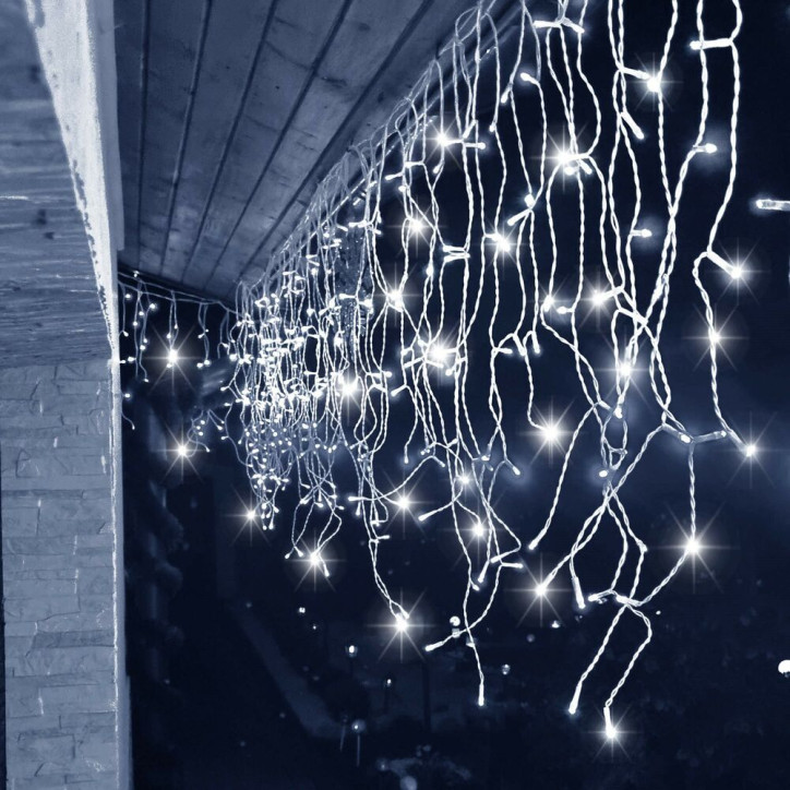 LED kvaple - 22,5m, 500LED, časovač, IP44, studená biela + záblesky