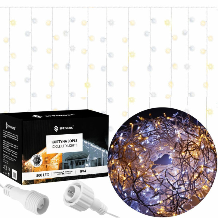 LED kvaple - 22,5m, 500LED, 8 funkcií, ovládač, časovač, IP44, duálna biela