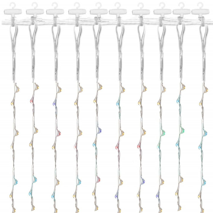 LED svetelný záves - 3x2m, 200LED, 8 funkcií, ovládač, USB, IP44, multicolor