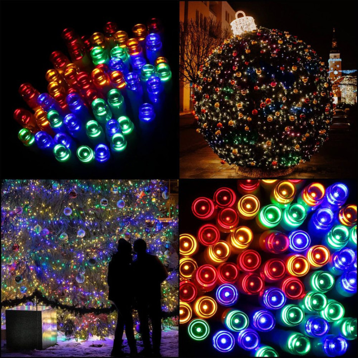 LED reťaz - 22m, 200LED, 8 funkcií, solar, IP44, multicolor