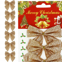 Vianočná mašľa 8x7cm zlaté sada 6ks, vianočné dekorácie