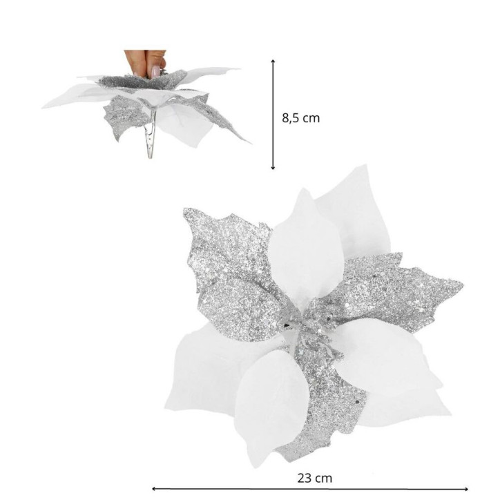 Vianočná hviezda s klipom 23x8,5cm bielo-strieborná, vianočná ozdoba Vianočná hviezda s klipom 23x8,5cm bielo-strieborná, vianočná ozdoba