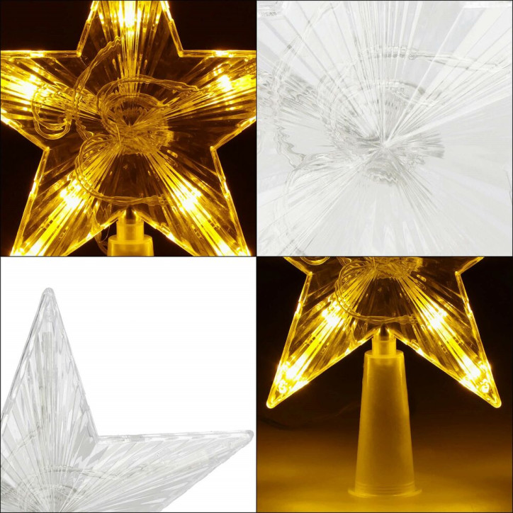 LED Hviezda na vianočný stromček - 17,5cm, 10LED, 3xAA, IP20, teplá biela