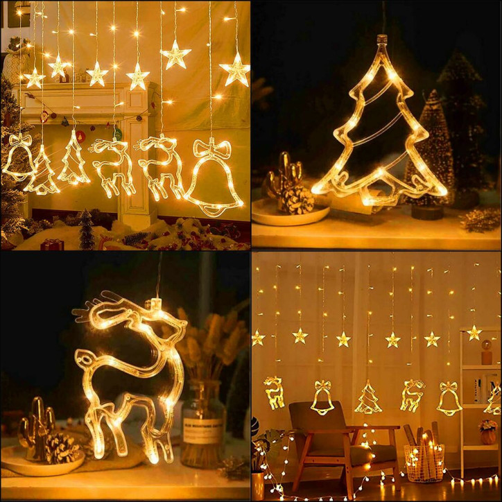 LED záves Vianočné motívy - 3x0,6m, 126LED, 8 funkcií, IP44, teplá biela