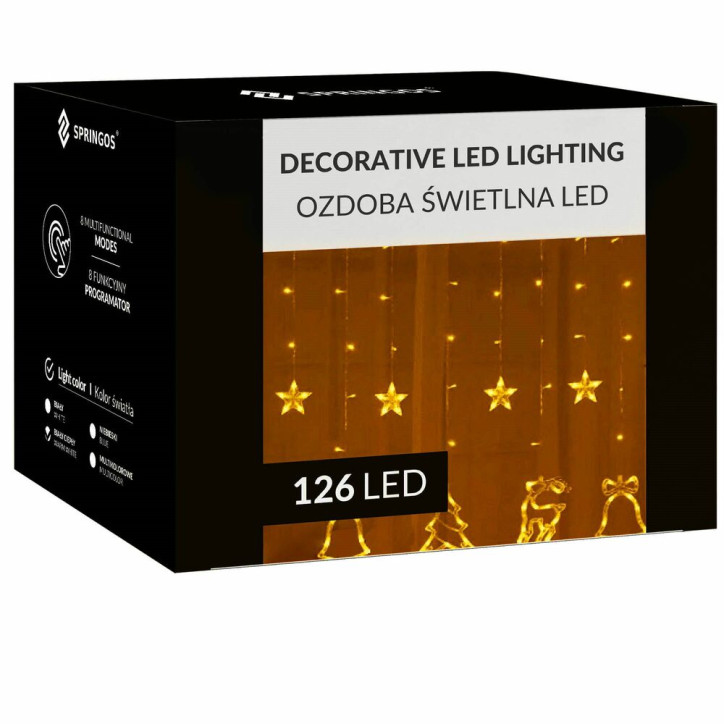 LED záves Vianočné motívy - 3x0,6m, 126LED, 8 funkcií, IP44, teplá biela