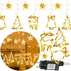 LED záves Vianočné motívy - 3x0,6m, 126LED, 8 funkcií, IP44, teplá biela