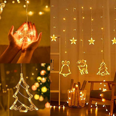 LED záves Vianočné motívy - 3x0,6m, 126LED, 8 funkcií, IP44, teplá biela