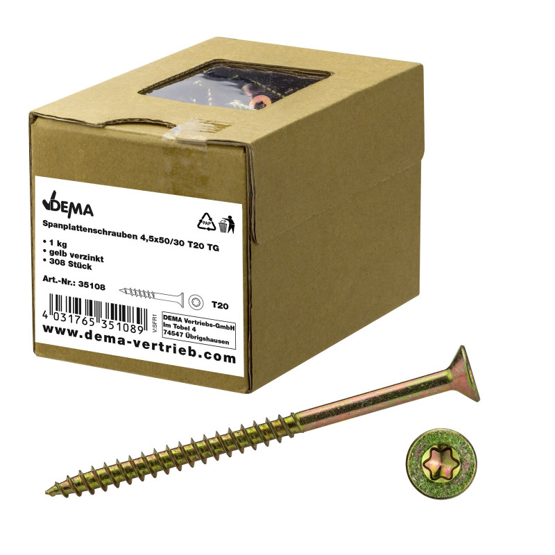 DEMA Skrutky do drevotriesky čiastočný závit 4,5x50/30 T20, 1 kg