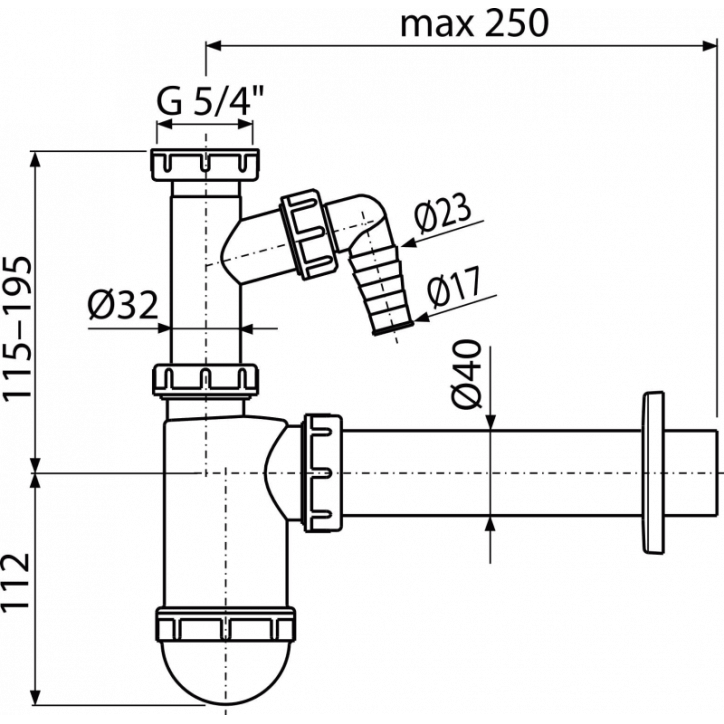 Umývadlový sifón DN40 s prípojkou a prevlečnou maticou 5/4" Umývadlový sifón DN40 s prípojkou a prevlečnou maticou 5/4"