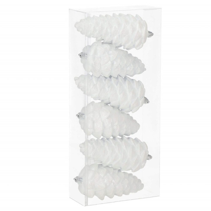 Šišky 14cm biele sada 6ks, vianočné ozdoby