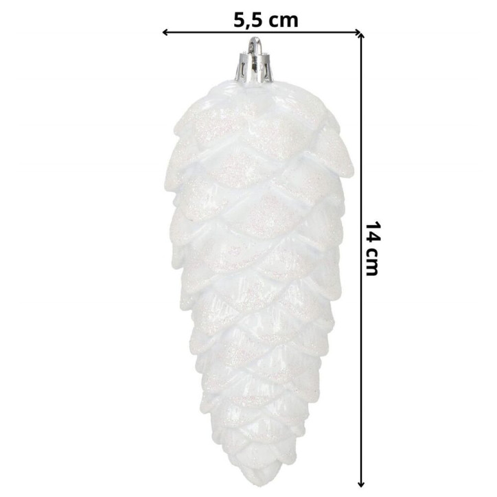 Šišky 14cm biele sada 6ks, vianočné ozdoby