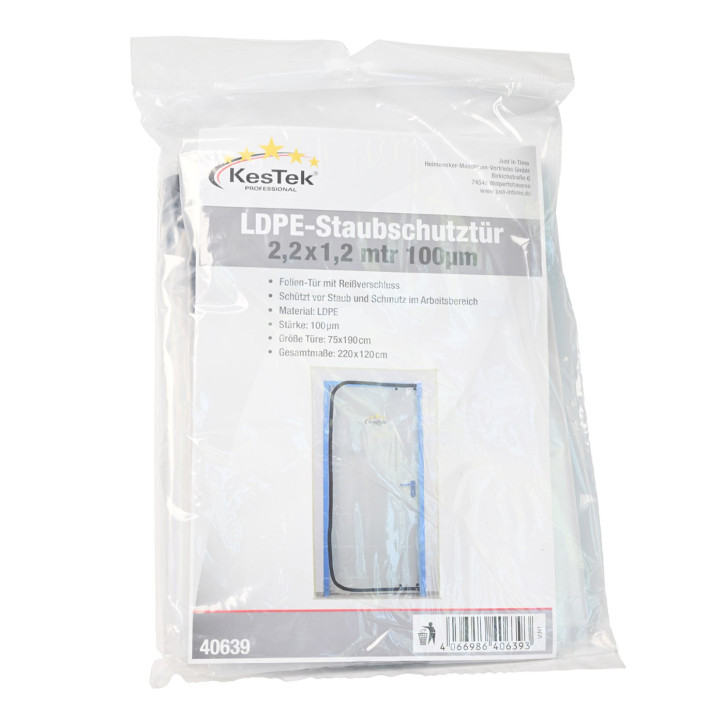 Ochranná fólia na dvere 100 um so zipsom, 1,2x2,2 m LDPE