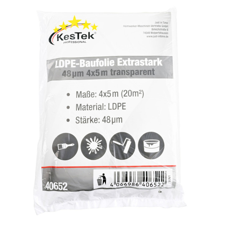 Zakrývacia fólia stavebná 4x5 m LDPE extra hrubá, priehľadná
