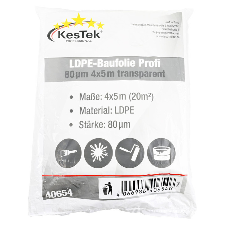 Zakrývacia fólia stavebná 4x5 m LDPE Profi 80 um, priehľadná