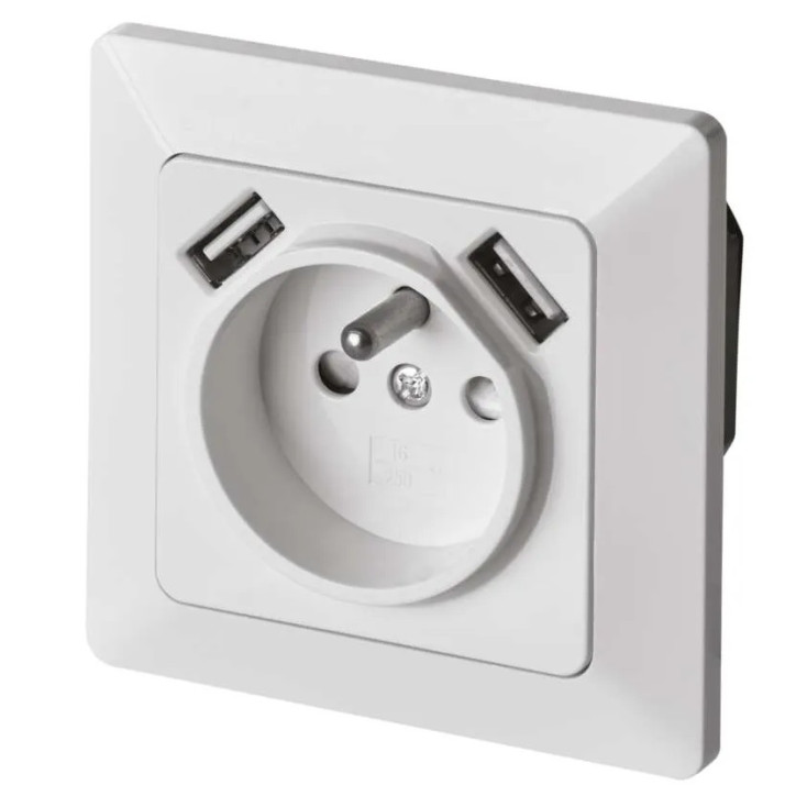 Zásuvka s USB 2,1 A max., biela