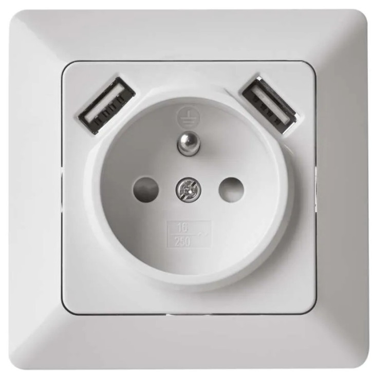 Zásuvka s USB 2,1 A max., biela