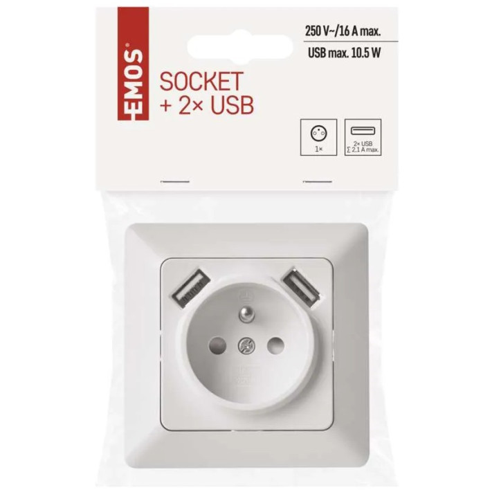 Zásuvka s USB 2,1 A max., biela