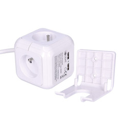 Predlžovací kábel 2 m kocka 4z+2USB, biely