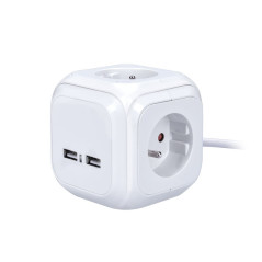 Predlžovací kábel 2 m kocka 4z+2USB, biely