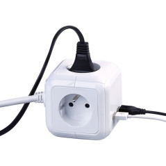 Predlžovací kábel 2 m kocka 4z+2USB, biely