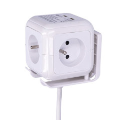 Predlžovací kábel 2 m kocka 4z+2USB, biely
