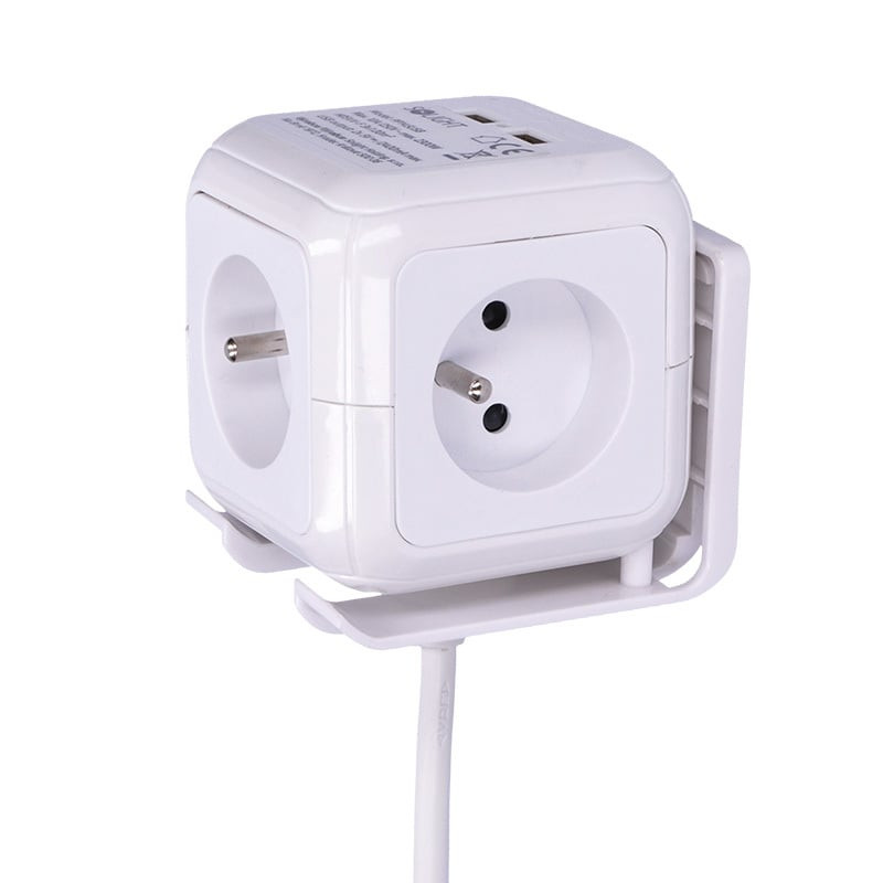 Predlžovací kábel 2 m kocka 4z+2USB, biely