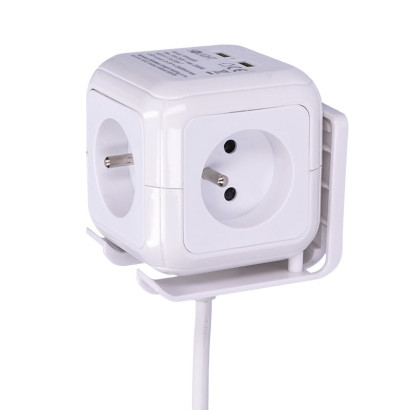 Predlžovací kábel 2 m kocka 4z+2USB, biely
