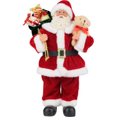 Dekorácia Santa s darčekmi a medvedíkom 30 cm, červený