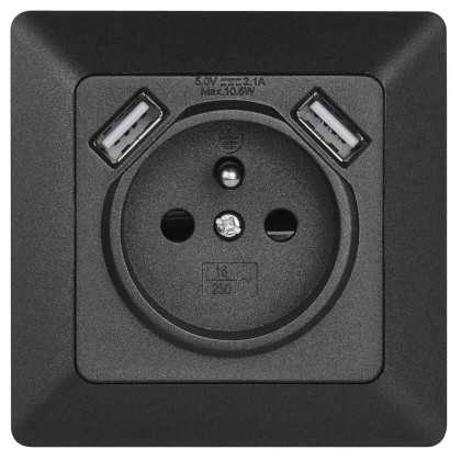 Zásuvka s USB 2,1 A max., antracit