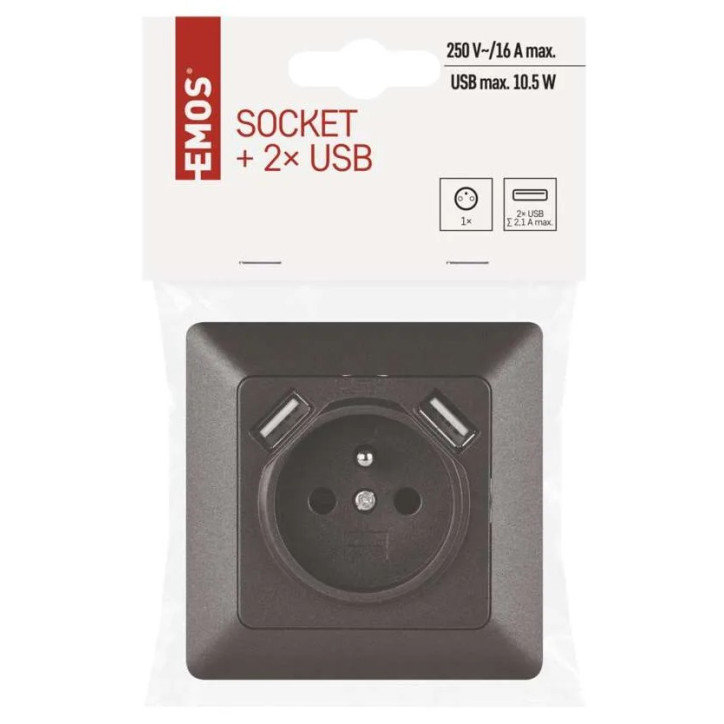 Zásuvka s USB 2,1 A max., antracit