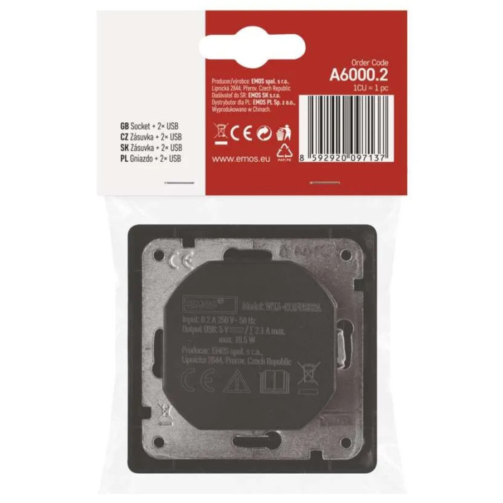 Zásuvka s USB 2,1 A max., antracit