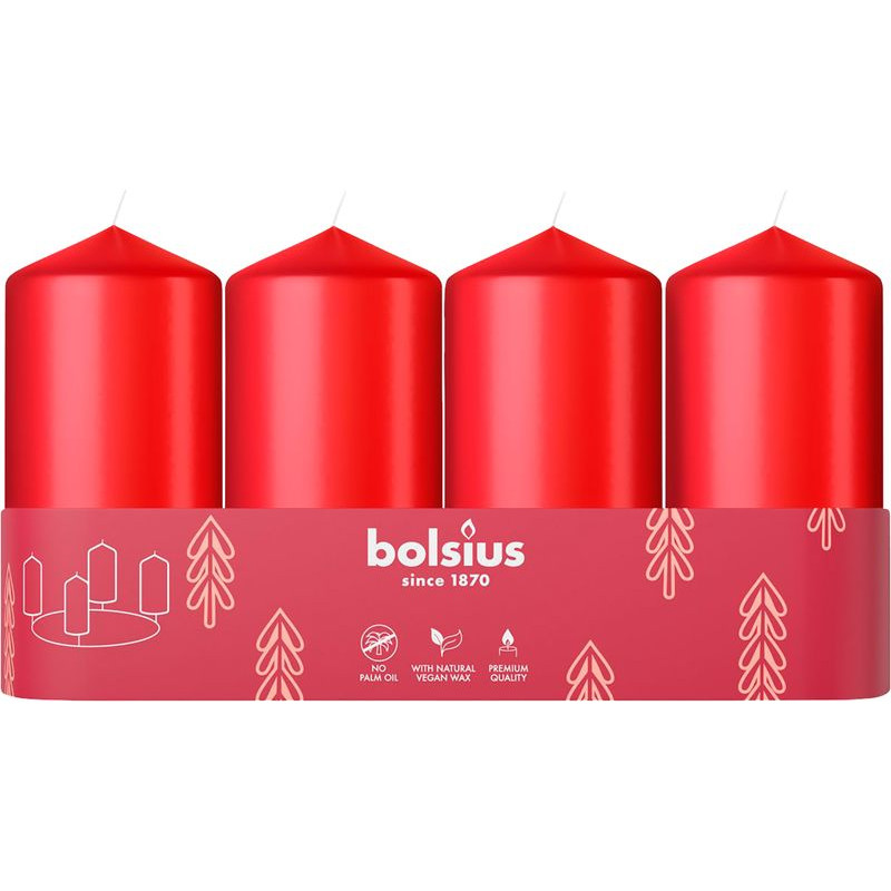 Sviečky Pillar Advent 48x100 mm, červené, 4 ks Sviečky Pillar Advent 48x100 mm, červené, 4 ks