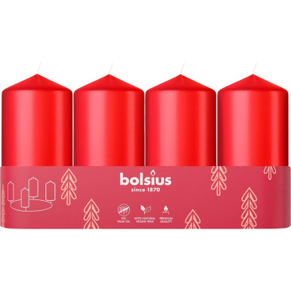 Sviečky Pillar Advent 48x100 mm, červené, 4 ks