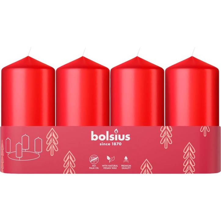Sviečky Pillar Advent 48x100 mm, červené, 4 ks