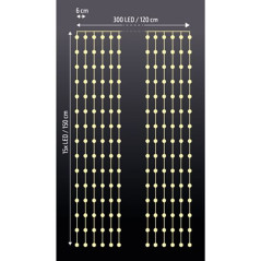 LED svetelný záves 1,2x1,5 m, 300 LED, časovač, 8 funkcií, 3xAA/USB
