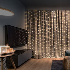 LED svetelný záves 1,2x1,5 m, 300 LED, časovač, 8 funkcií, 3xAA/USB