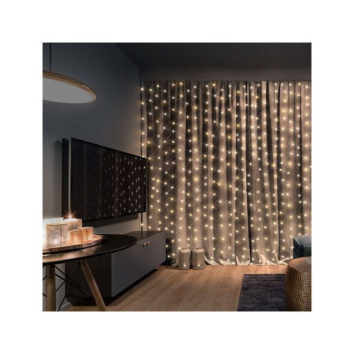 LED svetelný záves 1,2x1,5 m, 300 LED, časovač, 8 funkcií, 3xAA/USB