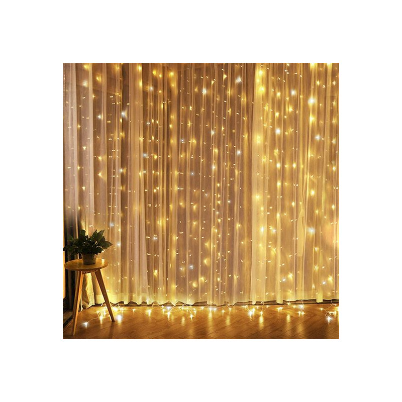 LED svetelný záves 1,2x1,5 m, 300 LED, časovač, 8 funkcií, 3xAA/USB