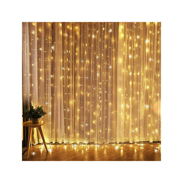 LED svetelný záves 1,2x1,5 m, 300 LED, časovač, 8 funkcií, 3xAA/USB
